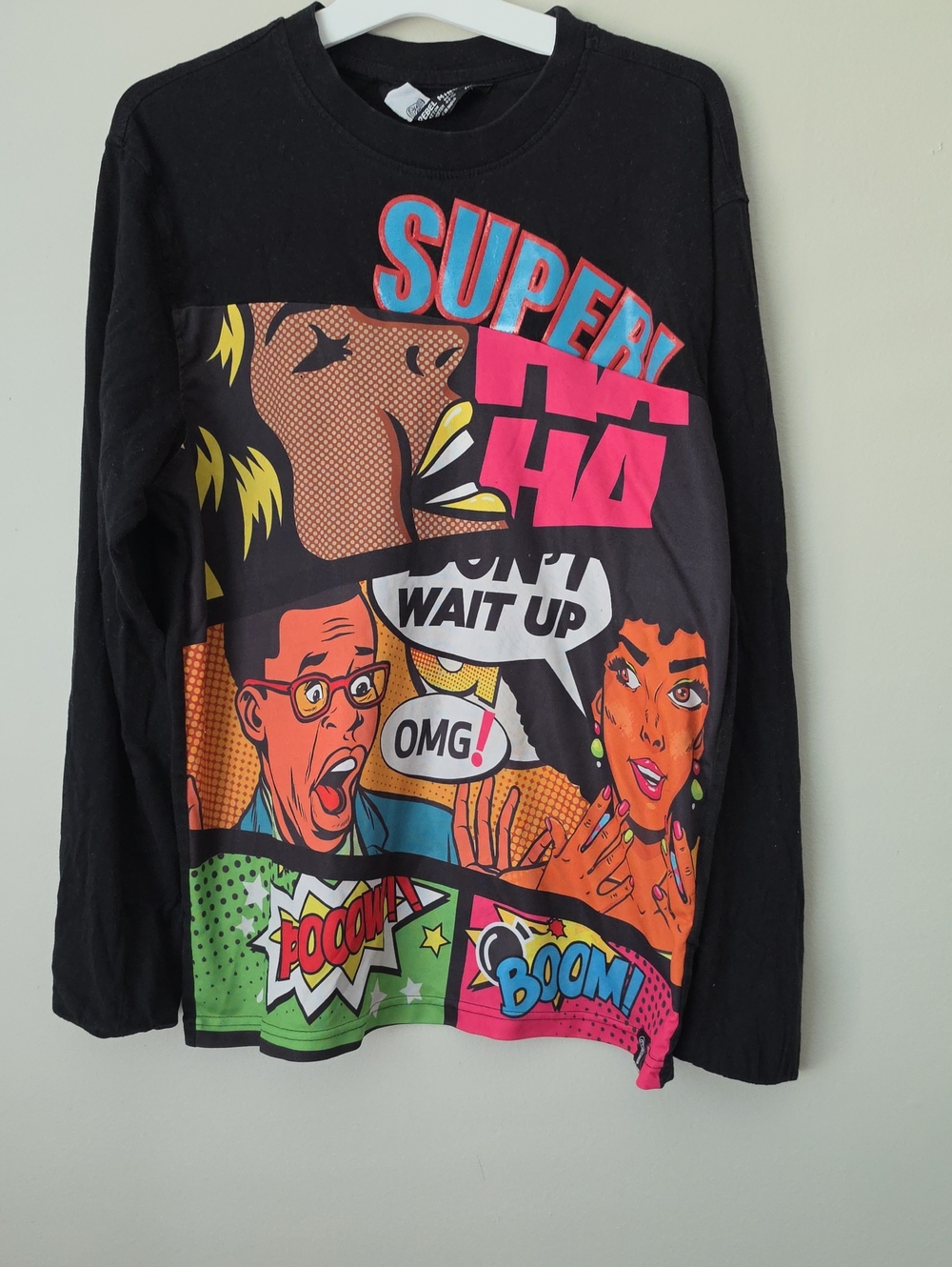 Kids Black Pop Art Comic Long Sleeve Tee